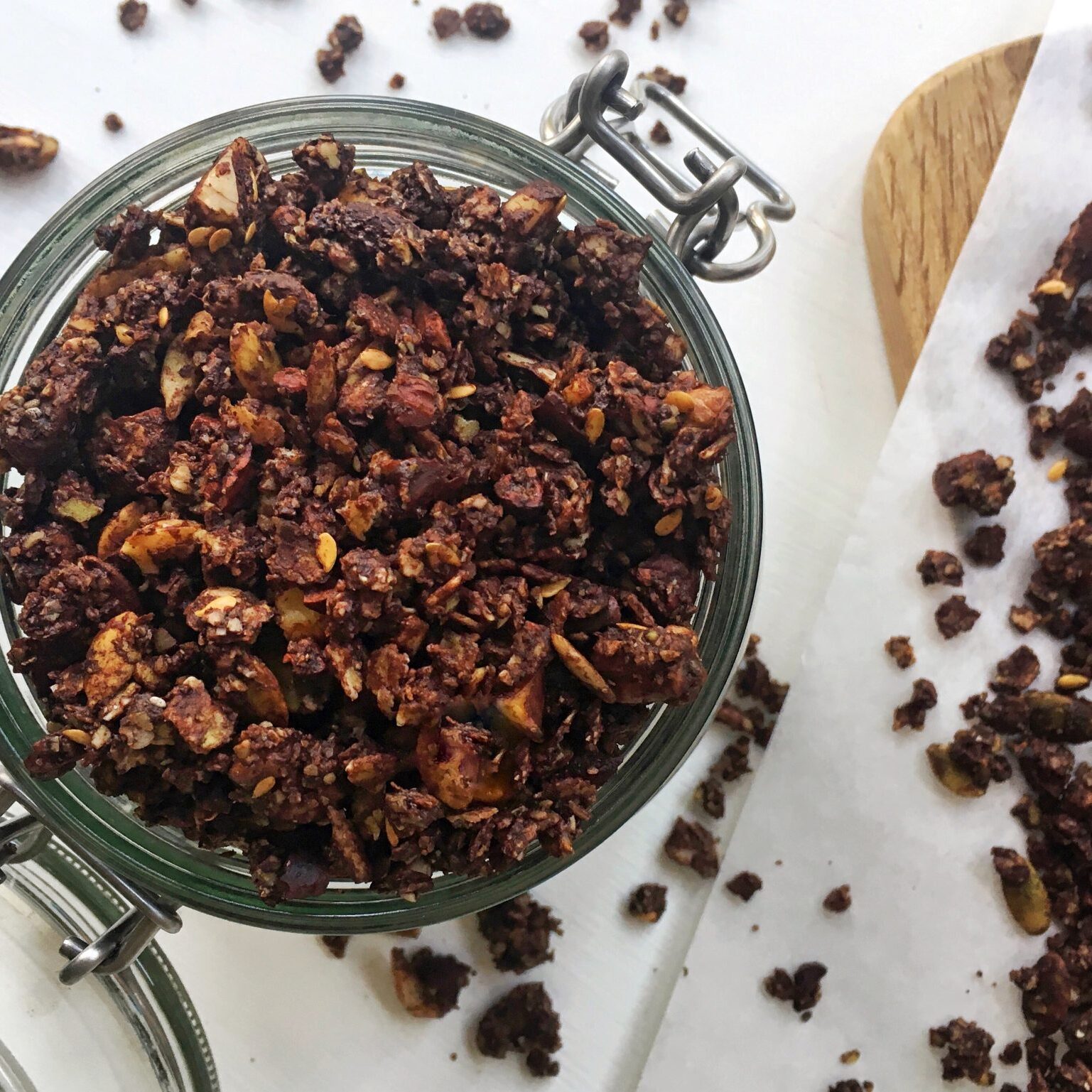 Raw Double Chocolate Chunky Granola Recipe Main